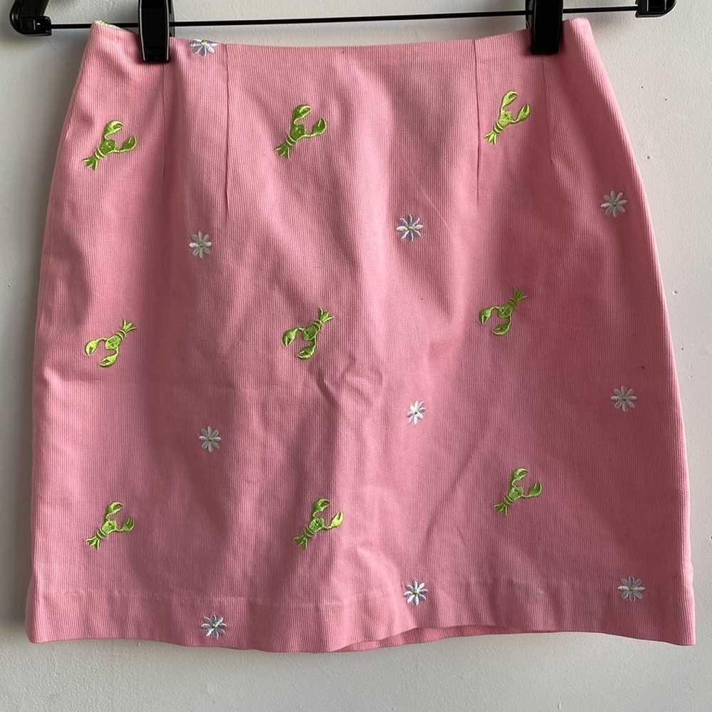 Lilly Pulitzer Pink Cotton Skirt with Green Lobsters and White Daisies - size 0